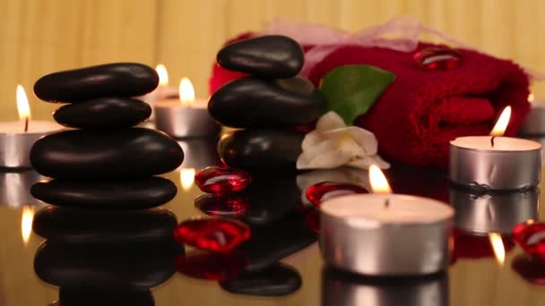 "Eu amo spa "cena feita de pedras de terapia spa preto — Vídeo de Stock