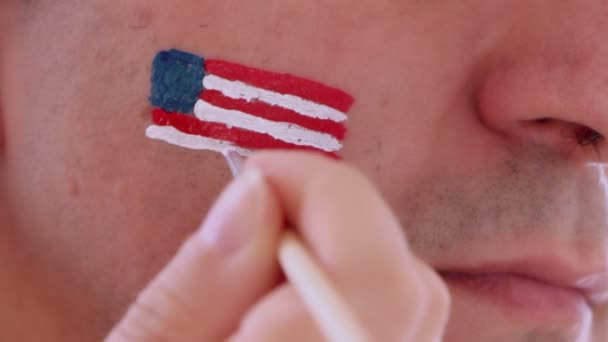 Bandera de pintura facial de USA — Vídeos de Stock