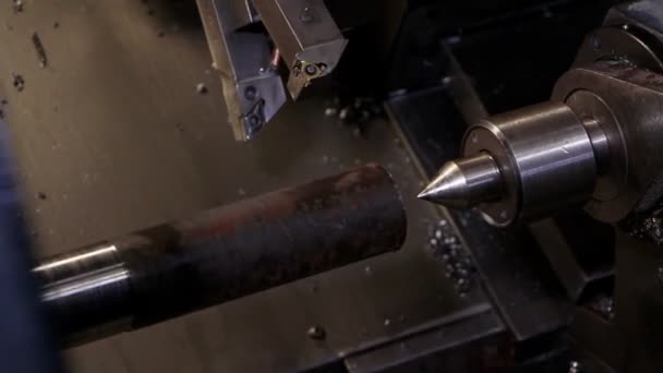 Heavy industry - processing steel on a lathe in factory — Stock Video