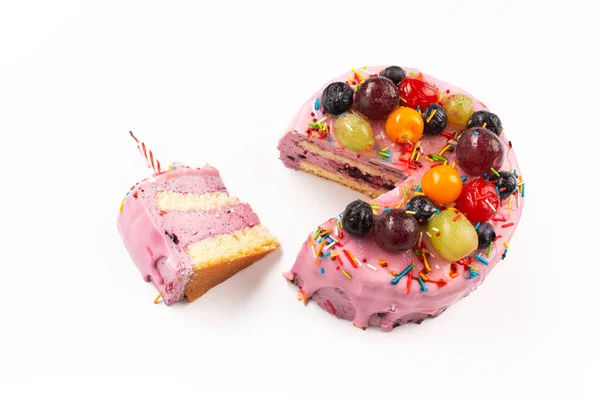 Cake Blueberries One Small Piece Cut White Background Isolate High — Stok Foto