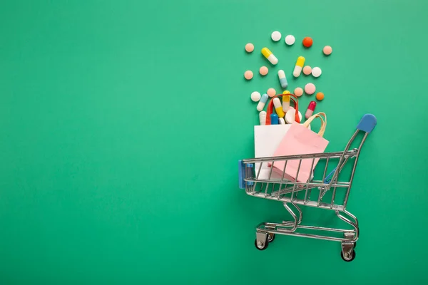 Pharmacie Achats Ligne Panier Épicerie Avec Des Médicaments Des Pilules — Photo