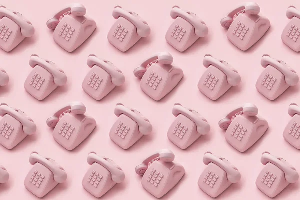 Vintage Rotary Dial Telephone Pattern Pink Background Creative Concept Call — Stok fotoğraf