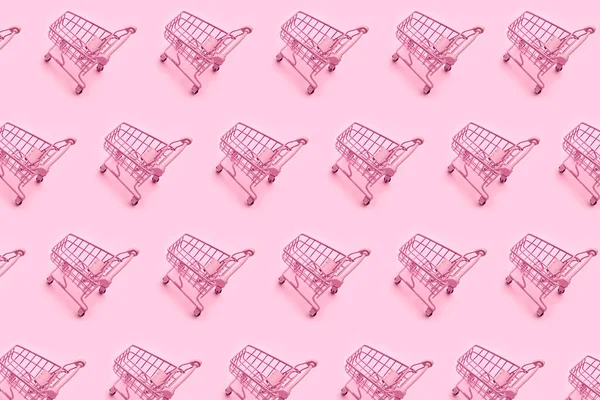 Mini Shopping Carts Mini Shopping Carts Creative Pattern Background Top — Stockfoto