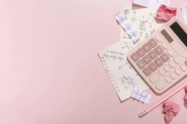 Pink Background Scribbler Calculator Pencil School Supplies Place Inscription High — Photo