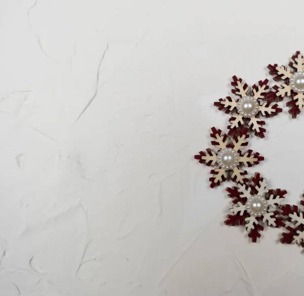 Wooden Snowflakes Gray Background Toys Christmas Decorations — Stock Fotó