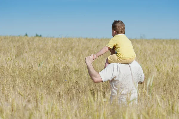 Father and son going in the field — Stock Photo, Image