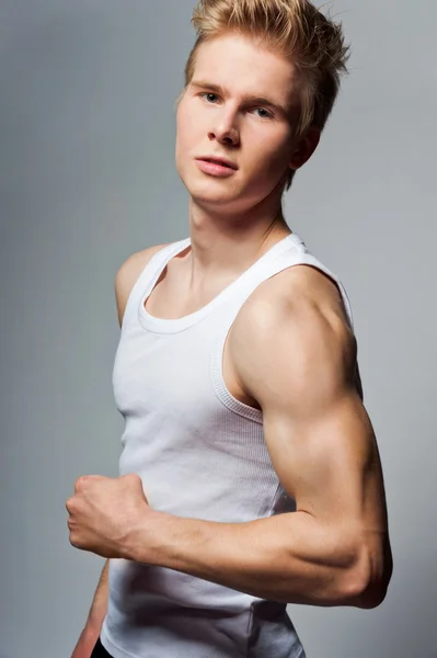 Young handsome blond man wearing t-shirt — Stock Photo, Image