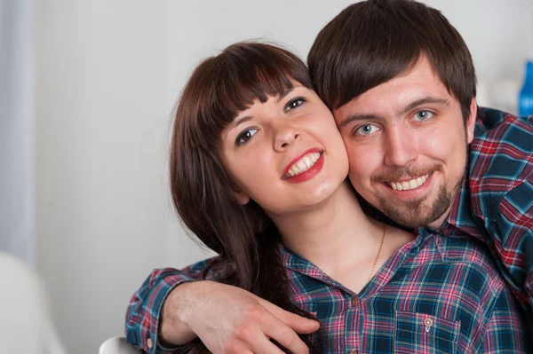 Closeup portrait of love couple at home — Stock Photo, Image