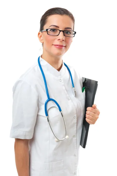 Doctor with stethoscope and clipboard — Stock Photo, Image