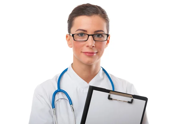 Doctor with stethoscope and clipboard — Stock Photo, Image