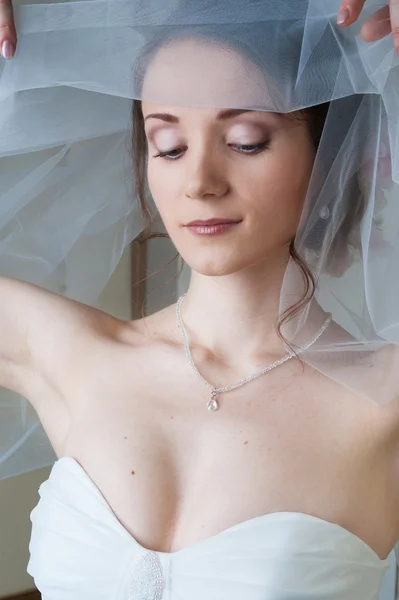Bride holds veil — Stock Photo, Image