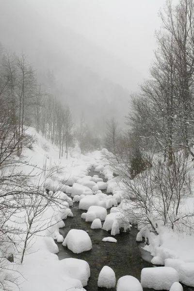 Snowy river in winter sadness isolation and cold ambient