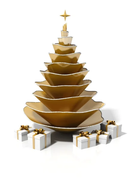 Weihnachtsbaum aus goldenem Stahl mit Stern — Stockfoto