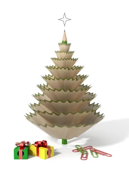 Christmas tree made with a pencil and its wooden shavings — Stock Photo, Image
