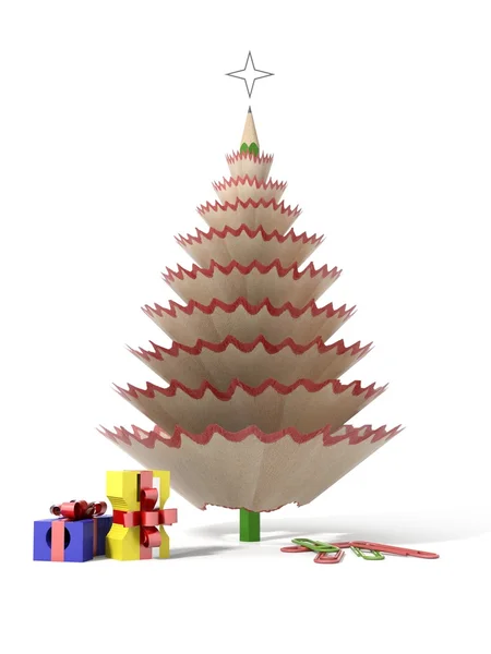 Christmas tree made with a pencil and its wooden shavings — Stock Photo, Image