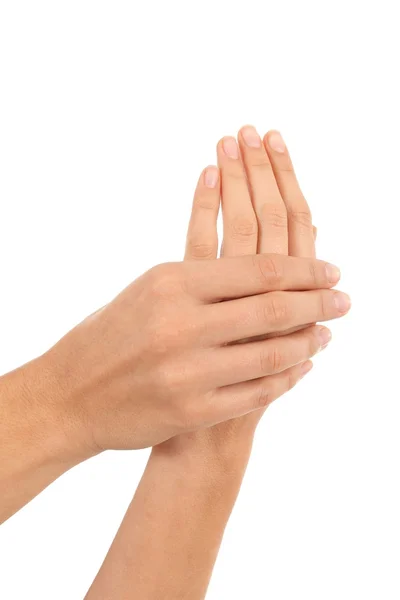 Woman rubbing her hands — Stock Photo, Image