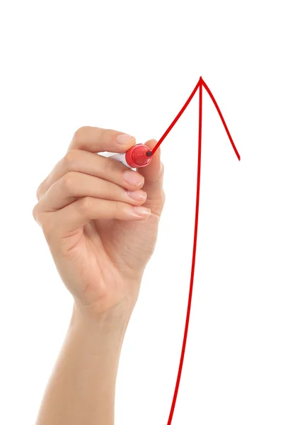 Mujer mano dibujando una flecha de crecimiento — Foto de Stock