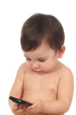 Bebek ile bir cep telefonu