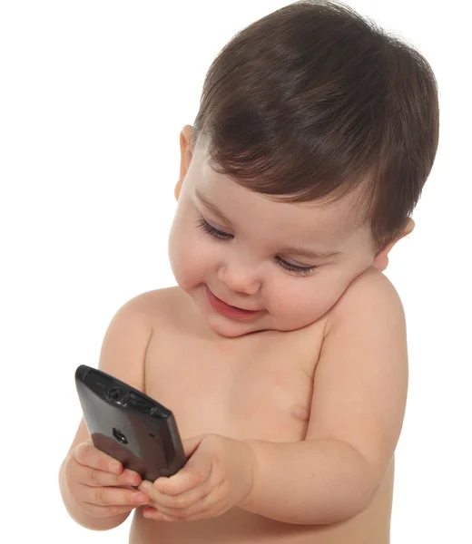 Μωρό με ένα κινητό τηλέφωνο — Φωτογραφία Αρχείου