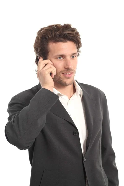 Επιχείρηση ελκυστικό νεαρό άνδρα με ένα τηλέφωνο — Φωτογραφία Αρχείου