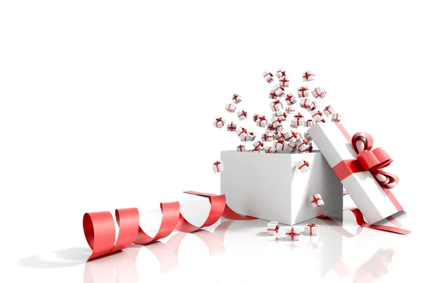 Geschenk-Box mit kleinen Geschenk-Boxen Grußkarte — Stockfoto