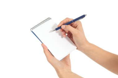 kadın el üstünde bir defter yazma