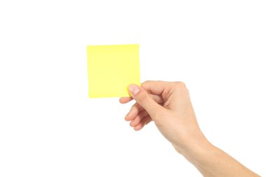 kadın el sarı notepaper tutarak