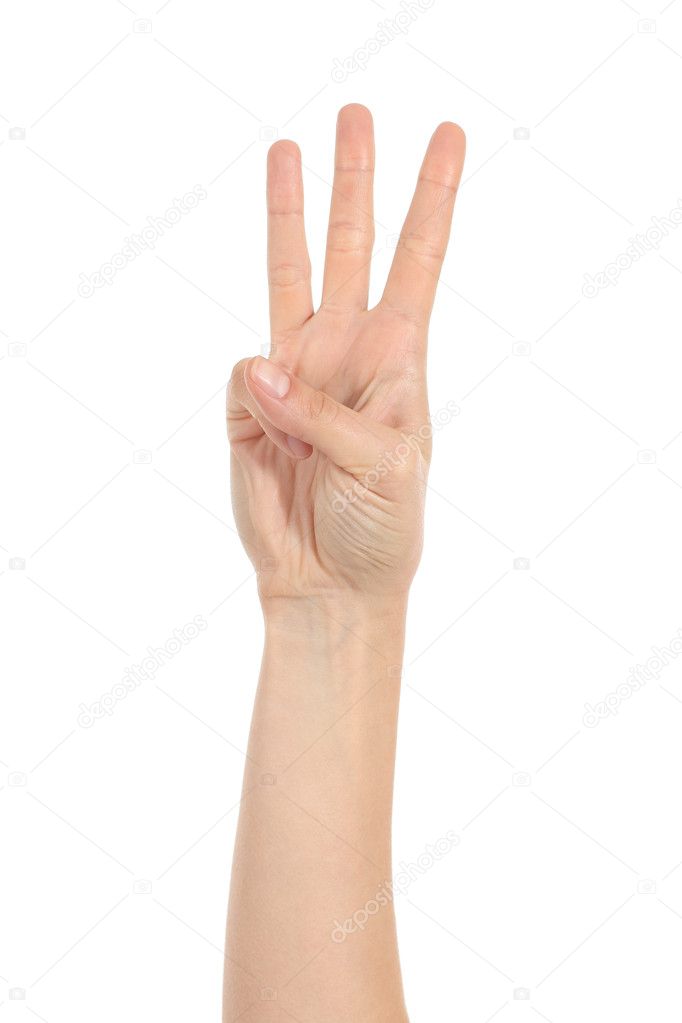 Woman hand showing three fingers