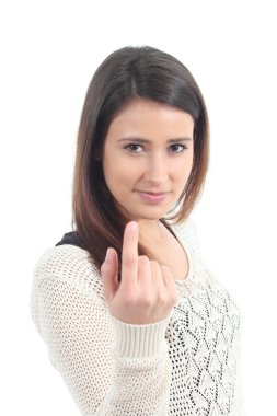 çağıran bir jest yaparak güzel bir kadın portresi