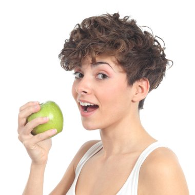 Beautiful woman ready to eat an apple clipart