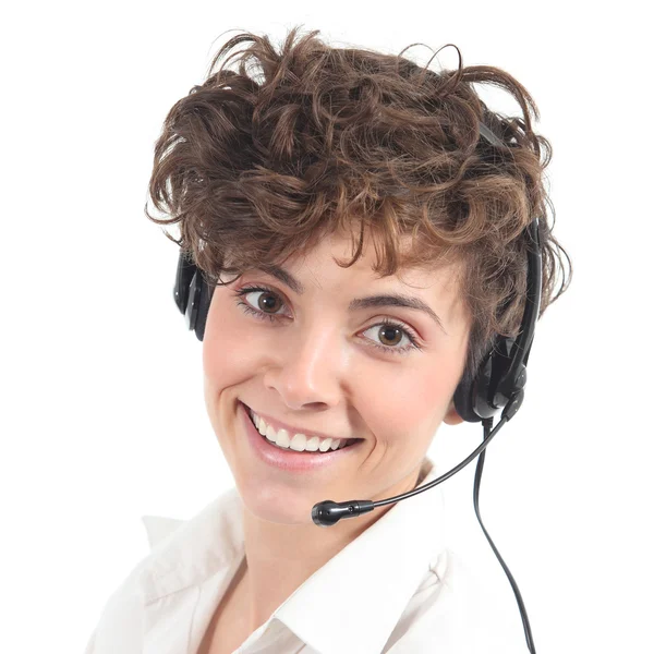 Beautiful and happy telephonist woman — Stock Photo, Image