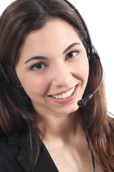 Beautiful and happy telephonist woman — Stock Photo, Image