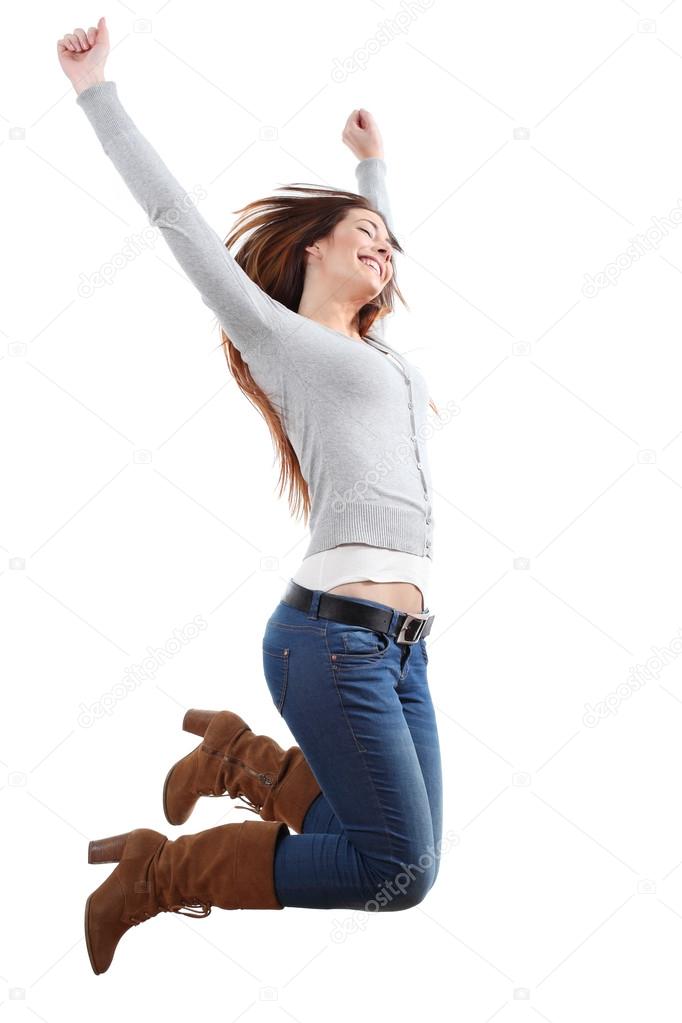 Teenager girl jumping happy