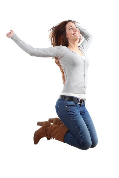 Pretty teen jumping happy — Stock Photo, Image