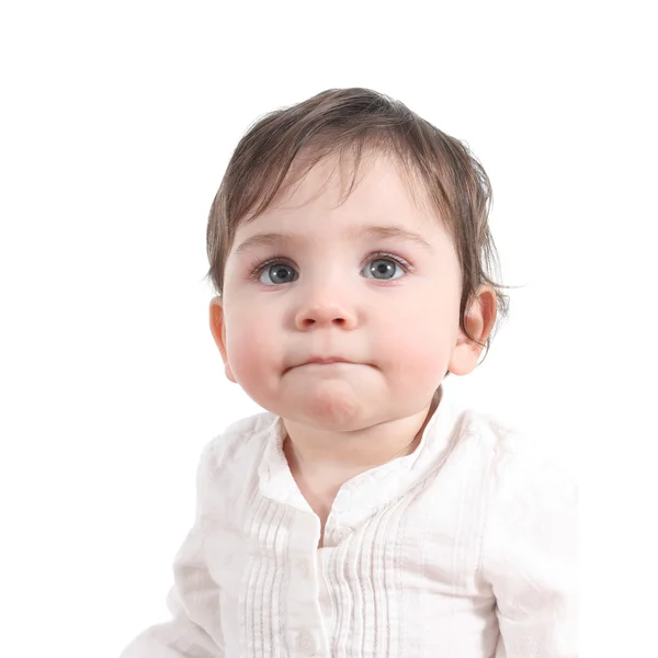 Bébé regardant attentivement avec un gros yeux bleus — Photo