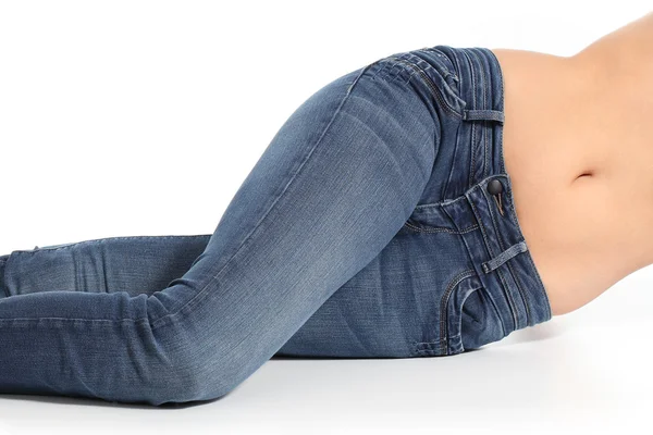 Close up of a beautiful woman waist with jeans — Stock Photo, Image