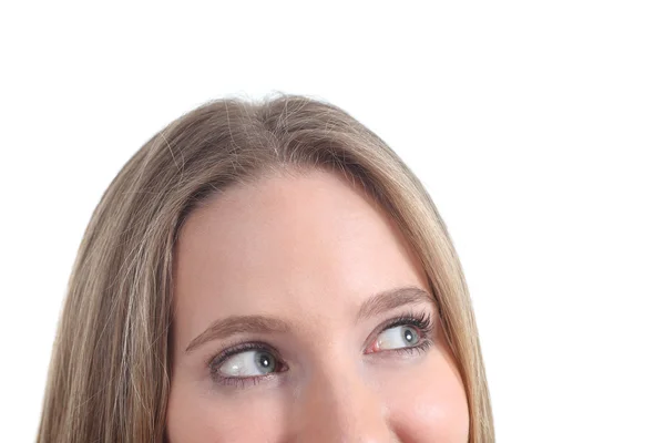 Close up of blue eyes of a woman looking above — Stock Photo, Image