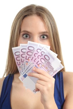 sürpriz yaptı ve 500 euro banknot çok tutan güzel bir kadın