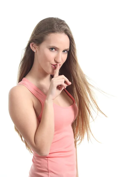 Beautiful blonde woman asking for silence — Stock Photo, Image
