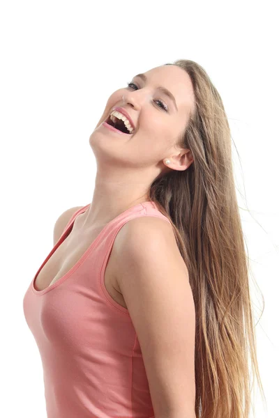 Gelukkige blonde vrouw lachen — Stockfoto
