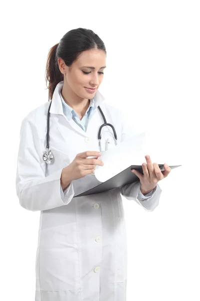 Beautiful doctor woman smiling and taking notes — Stock Photo, Image