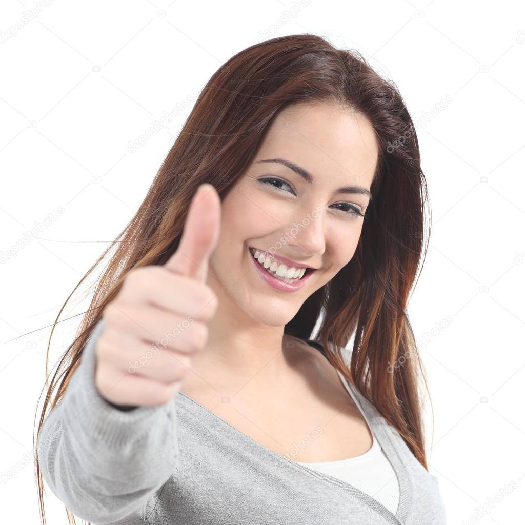 Portrait of a beautiful teen with thumb up gesture