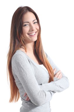 güzel genç katlanmış silah ile gülümseyerek poz