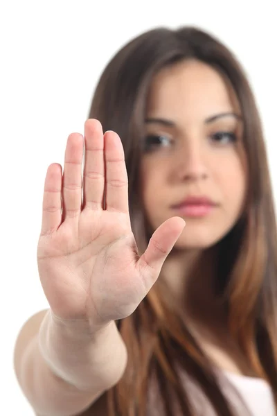 Mujer haciendo gesto de parada con su mano —  Fotos de Stock