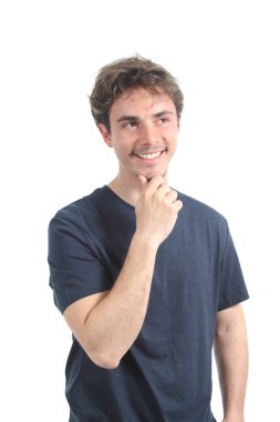 gülümseyerek mutlu bir adam ve düşünme