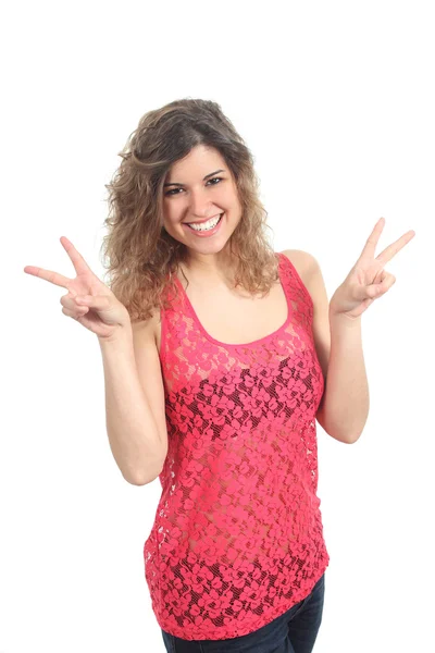 Young beautiful woman making the victory or peace gesture — Stock Photo, Image