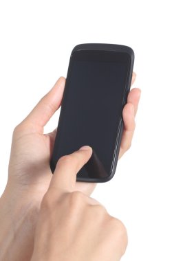 kadının parmağına bir cep telefonu ekran dokunmadan eller