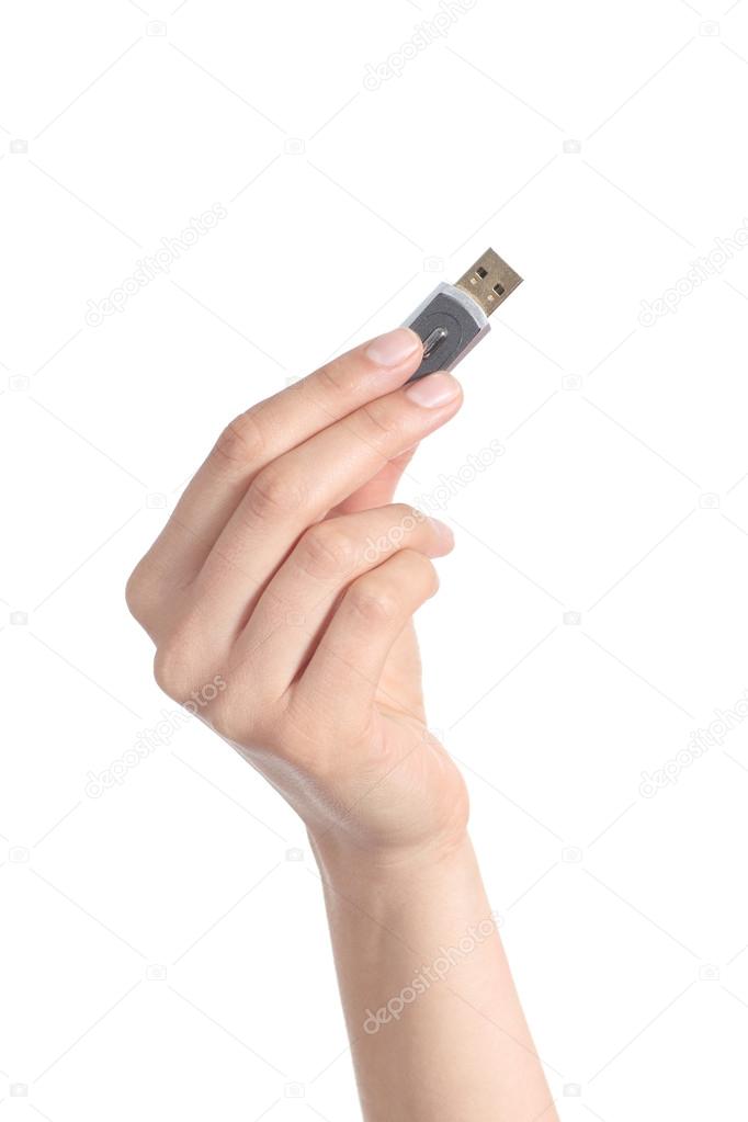 Woman hand showing a pen drive