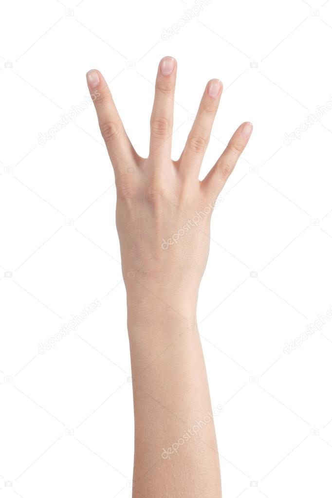 Woman hand showing four fingers