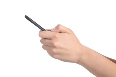 bir cep telefonu tutan bir kadın el profili